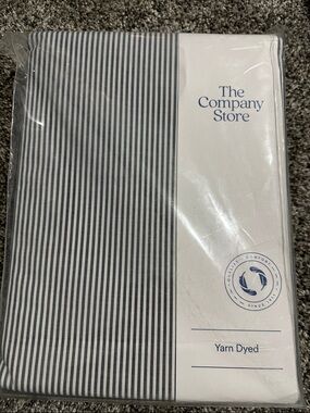 The Company Store Navy and White Pinstripe Duvet Cover